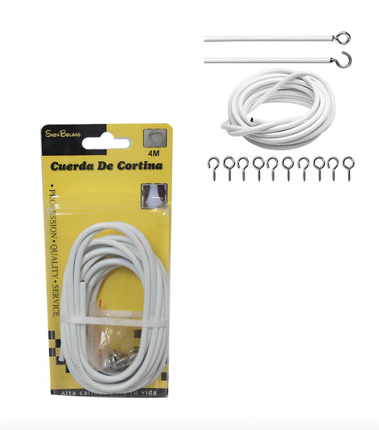 White Net Curtain Wire Indoor Outdoor Window Cord with Hooks