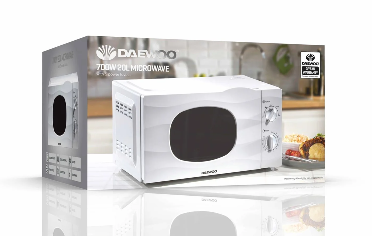 Daewoo 20L 700W White Microwave Oven Compact Kitchen Appliance
