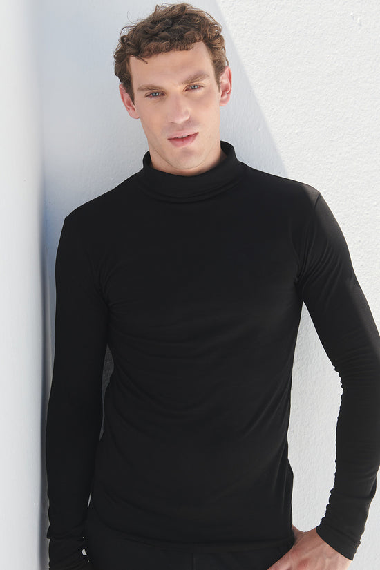 Black Feel Good Stretch RollNeck Top