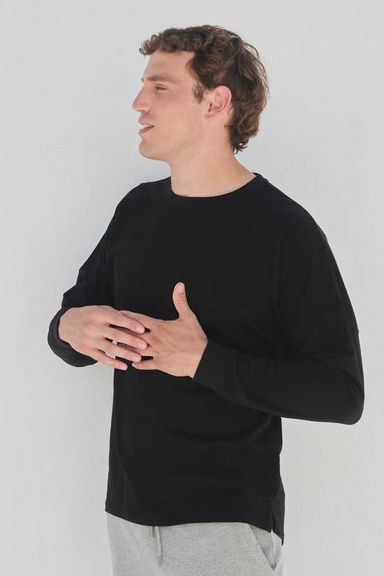 Black Oversized Unisex Slogan Top with Dropped Armhole