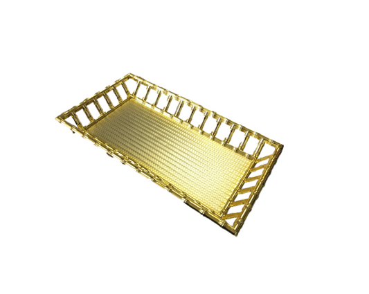 Gold Plastic Bamboo Style Serving Tray 32x53x7 cm