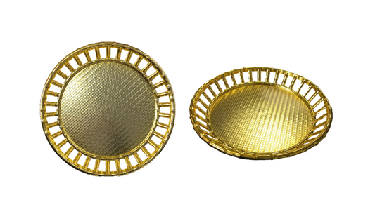 Gold Bamboo Style Serving Tray 33 cm Plastic Round