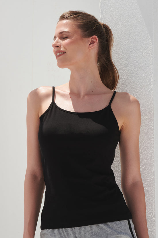 Black Womens Soft Stretch Spaghetti Vest Ultimate Comfort Style