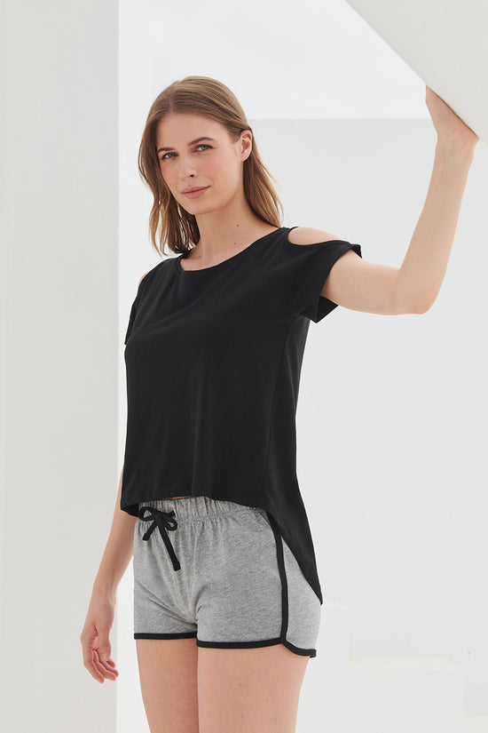 Black Drop Detail Tshirt Chic and Comfortable Style