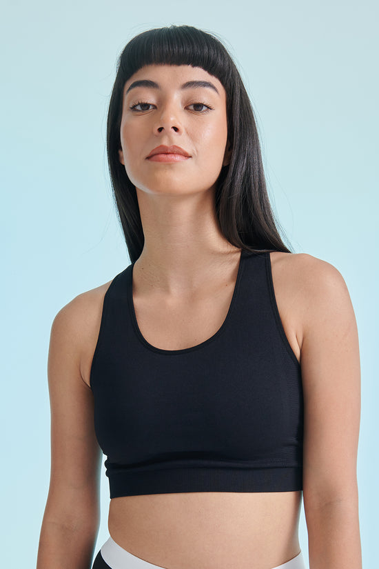 Black Seamless RacerBack Cropped Workout Top for Women