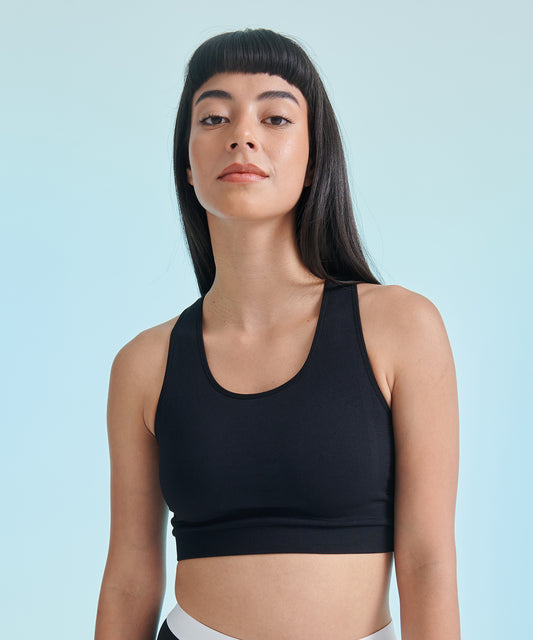 Black Seamless RacerBack Cropped Workout Top for Women