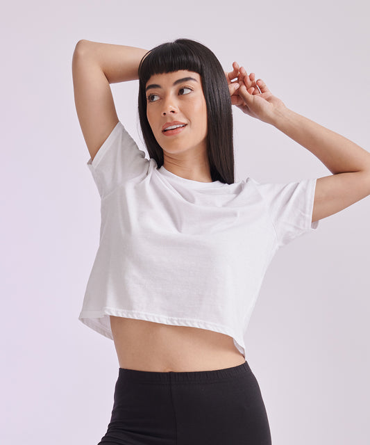 Womens Black Cropped Boxy TShirt with TearOut Label