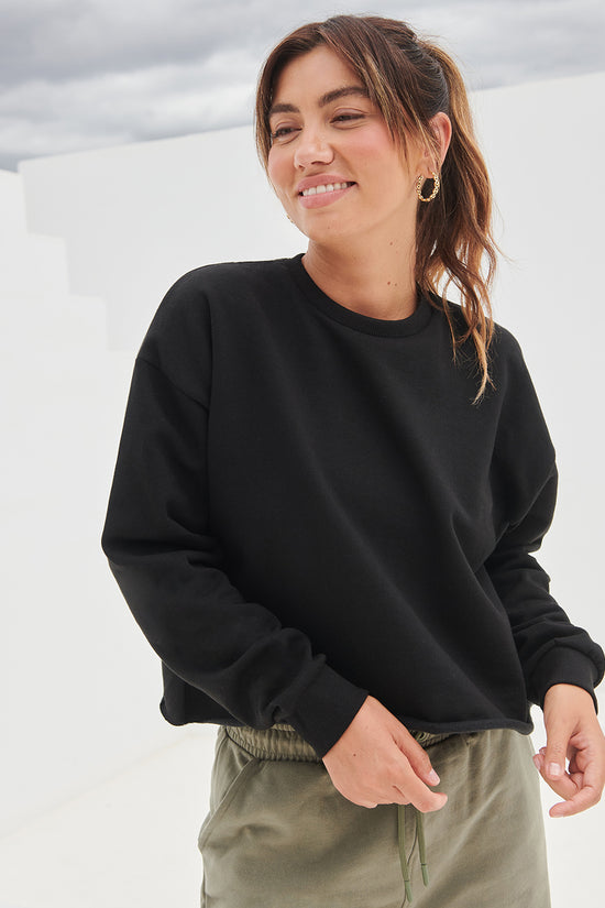 Black Womens Cropped Slounge Sweat Relaxed Fit and Stylish Design