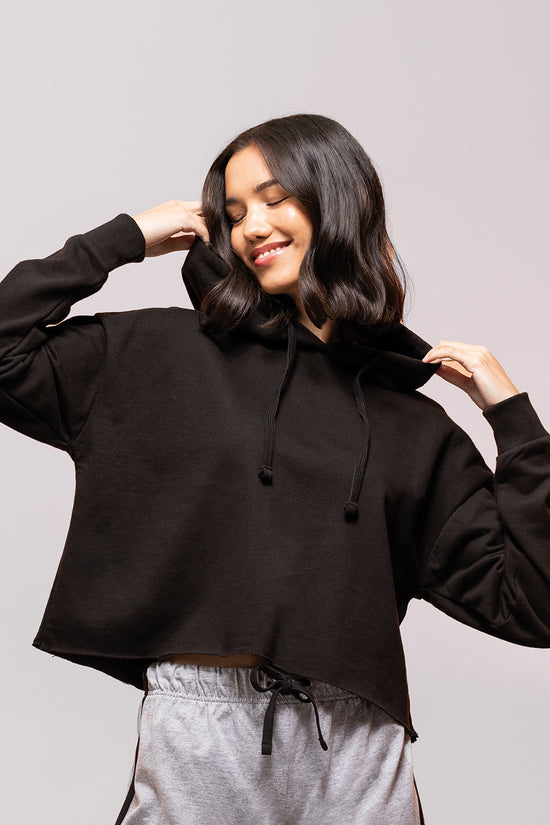 Womens Black Cropped Slounge Hoodie Casual Comfort with a Stylish Edge