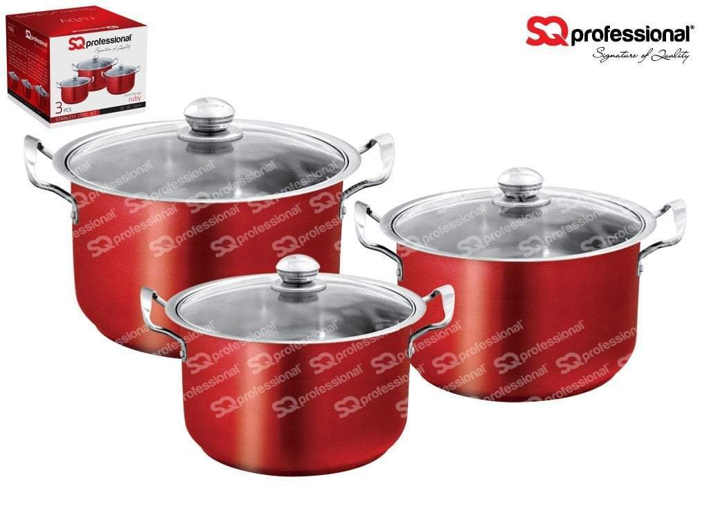 SQ Professional Gems Metallic Stockpot Set Ruby Red Set of 3