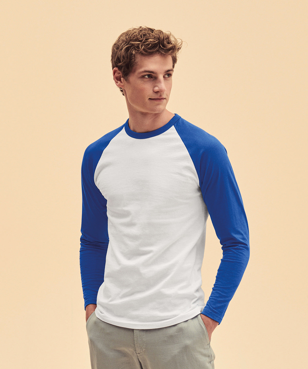 Mens Long Sleeve Baseball TShirt by Fruit of the Loom