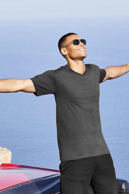 Mens Valueweight VNeck TShirts CottonLycra Rib Various Colors