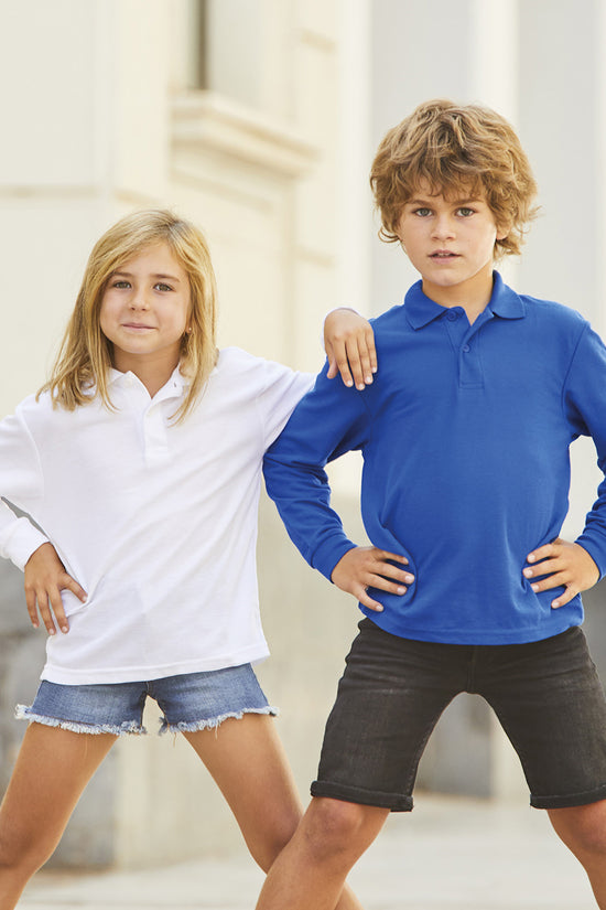 Kids Long Sleeve 6535 Polo Shirt Fruit of the Loom