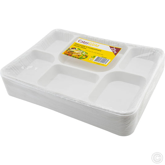 Durable 6 Compartment Plastic Food Trays Pack of 25