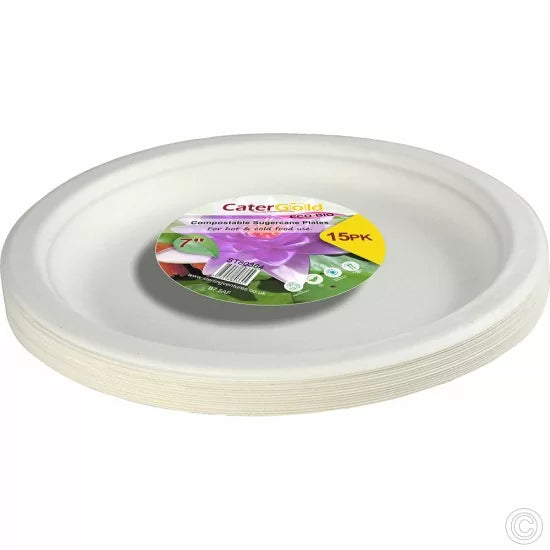EcoFriendly Bagasse Sugarcane Plates 7 Pack of 15