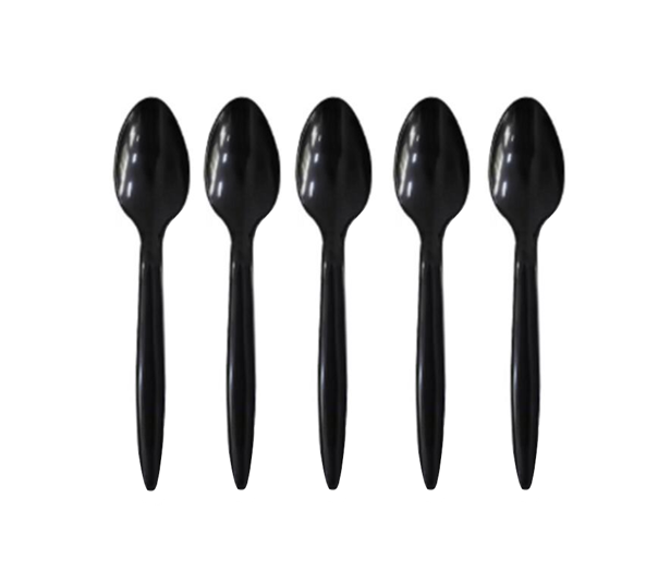 Black Reusable Plastic Spoons Pack of 100 EcoFriendly Cutlery Set