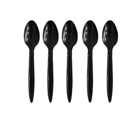 Black Reusable Plastic Spoons Pack of 100 EcoFriendly Cutlery Set