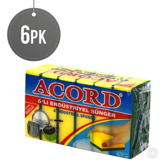 Accord Yellow Double Sided Kitchen Sponges Scourers Pack of 6
