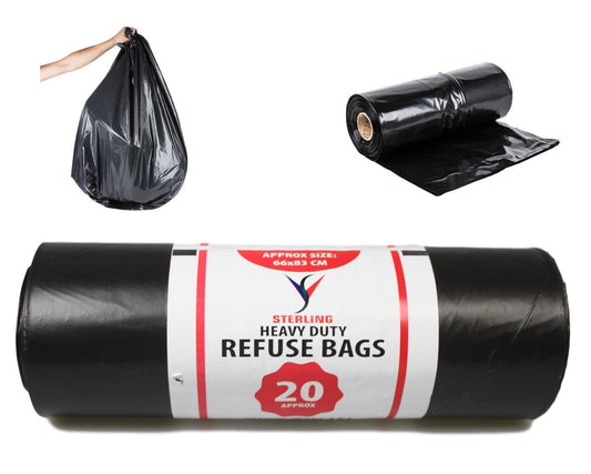 Heavy Duty 70L Black Refuse Bags 20 Pack Strong Versatile