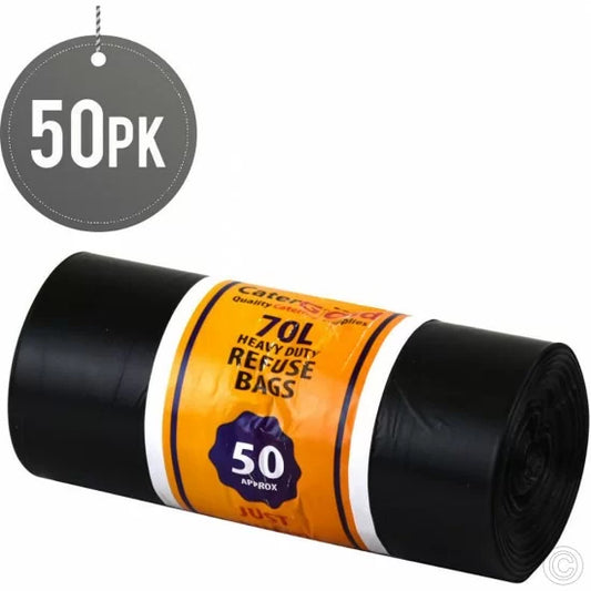 Large 70L Black Bin Bags 50 Pack Heavy Duty Trash Bags