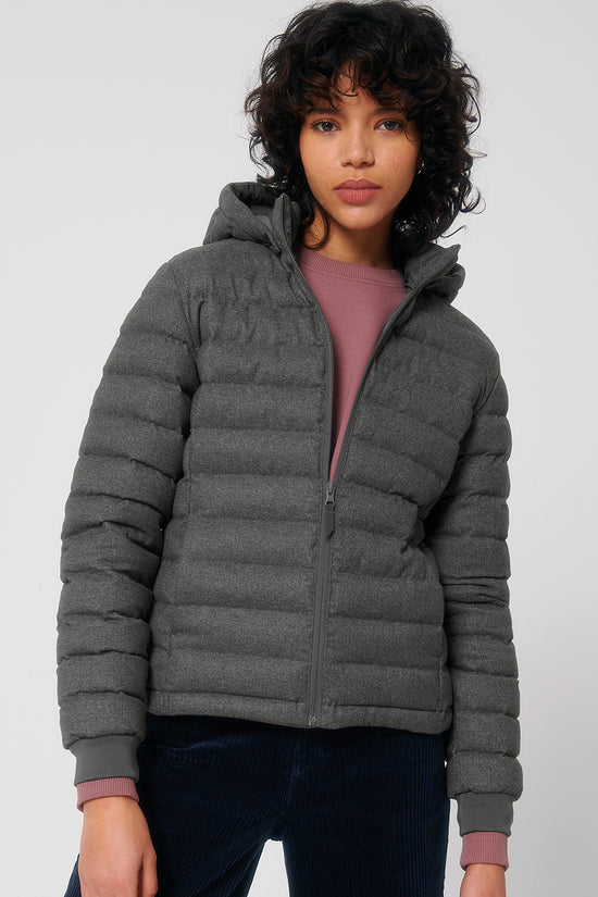 Stella Voyager Heather Grey WoolLike Padded Jacket with Detachable Hood