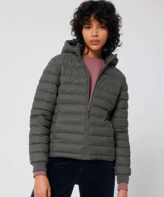 Stella Voyager Heather Grey WoolLike Padded Jacket with Detachable Hood