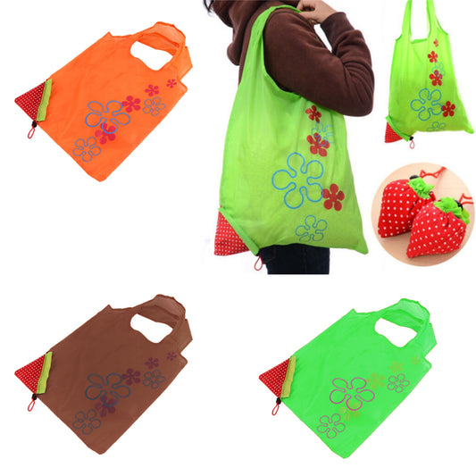 Foldable Expandable Strawberry Shopping Carrier Bag Assorted Colors