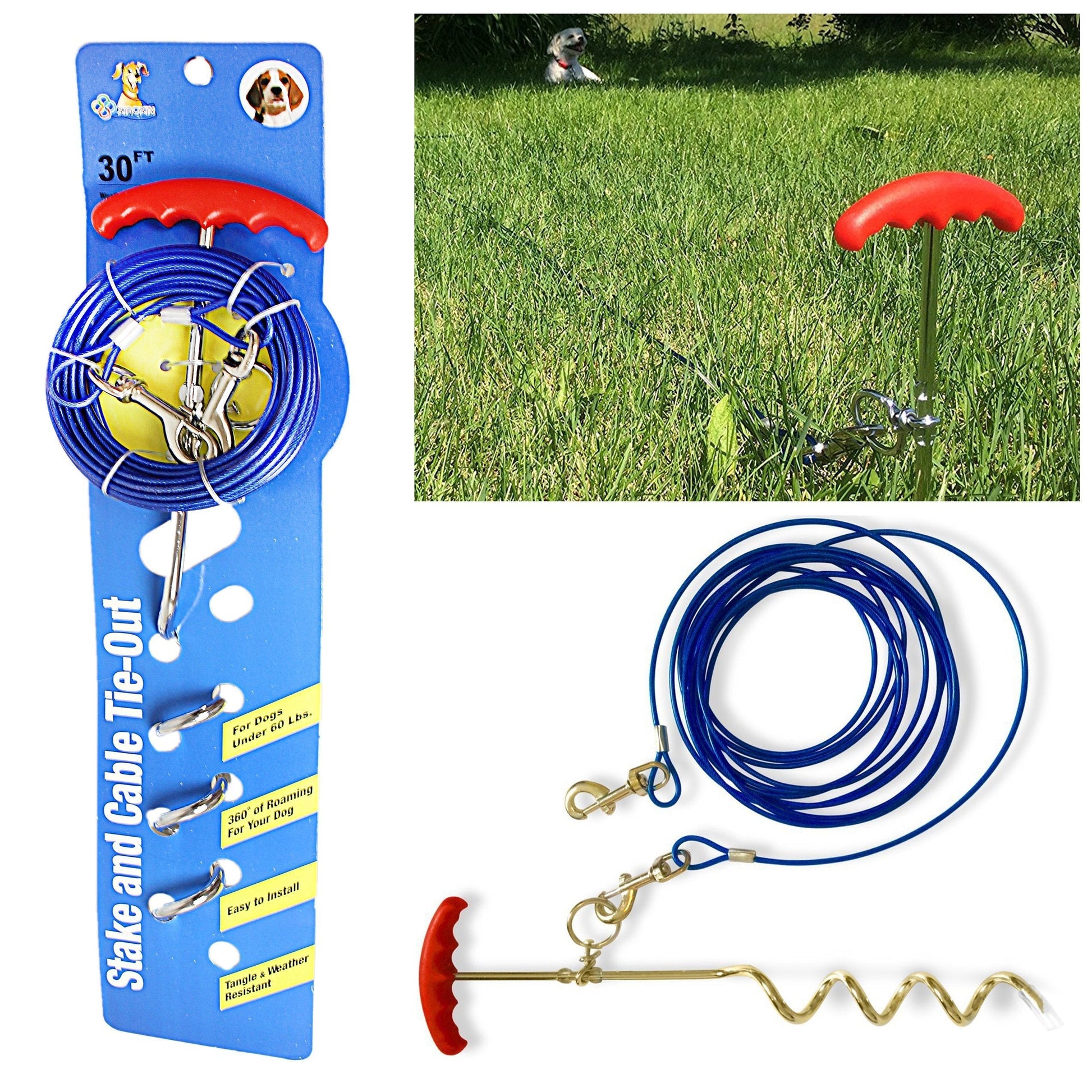 30ft Dog Tie Out Cable and Stake Set for Safe and Secure Pet Containment