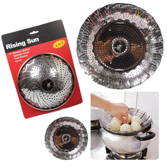 Stainless Steel Vegetable Steamer Basket 9 Folding Mesh Dish