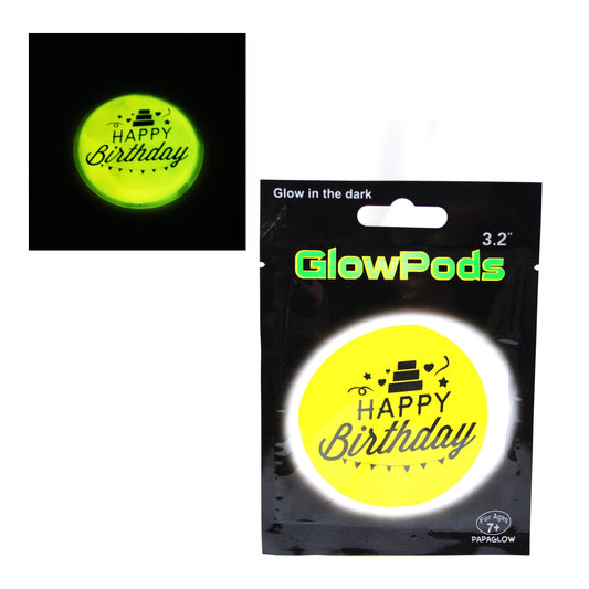 Glow In The Dark Happy Birthday Sticker Pods 32 Diameter
