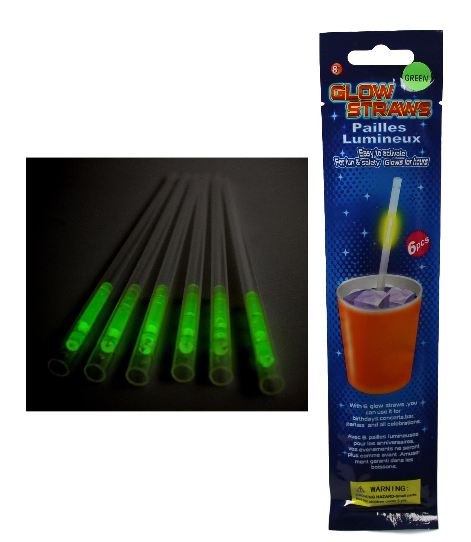 Glow In The Dark Plastic Straws Set of 6