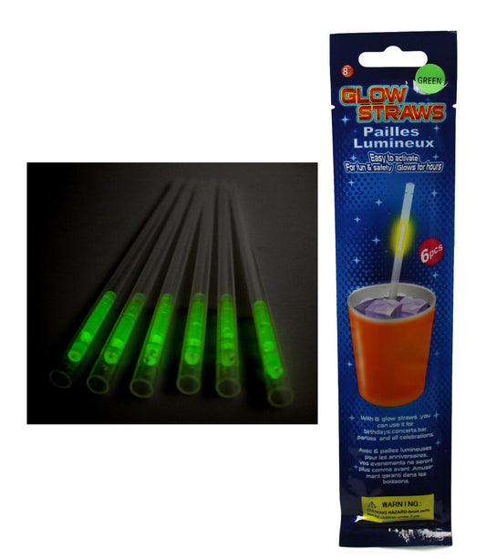 Glow In The Dark Plastic Straws Set of 6