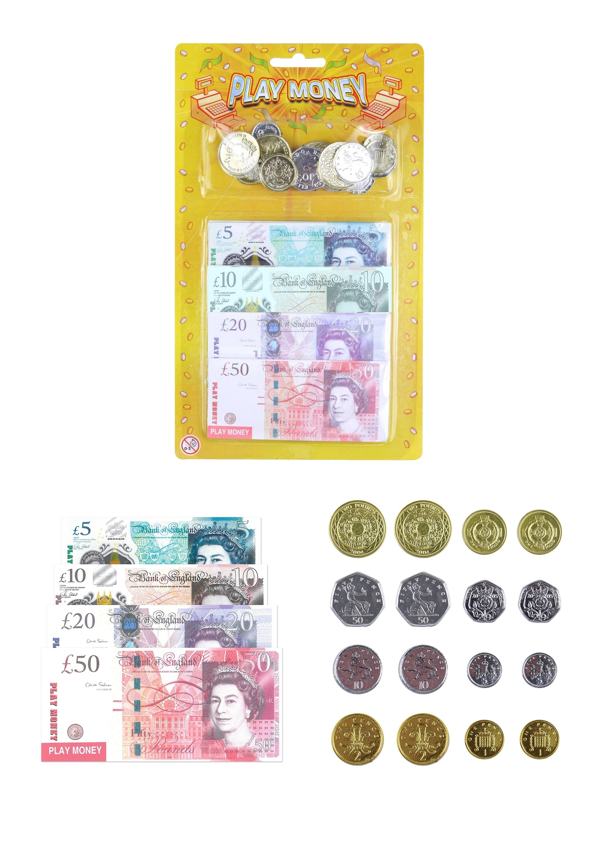 Educational Kids Fake Play Money Set with Realistic Notes and Coins