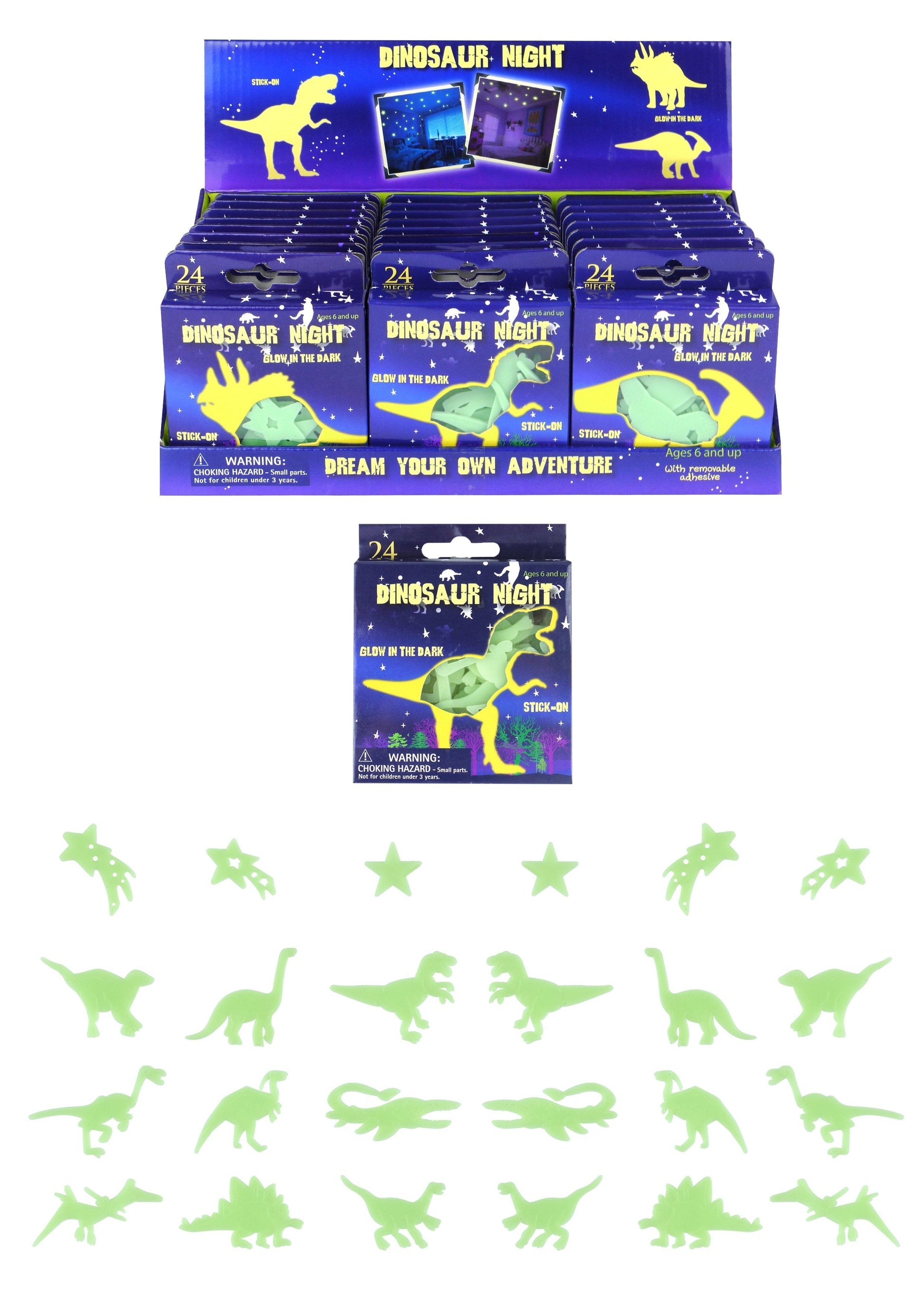 Assorted Dinosaur Glow In The Dark Kids Bedroom Stickers Set