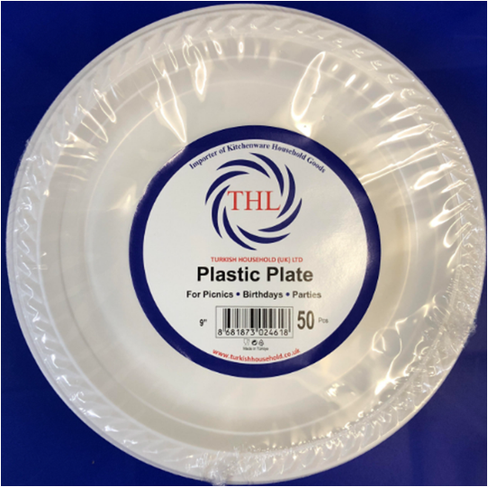 Bulk Pack of 50 White Plastic Plates 9 Inch Diameter