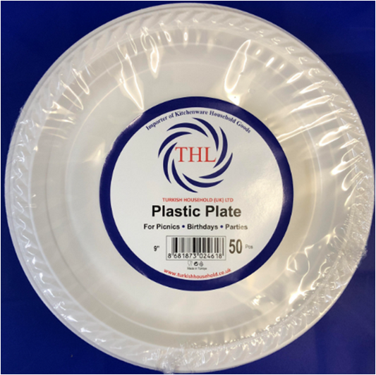 Bulk Pack of 50 White Plastic Plates 9 Inch Diameter