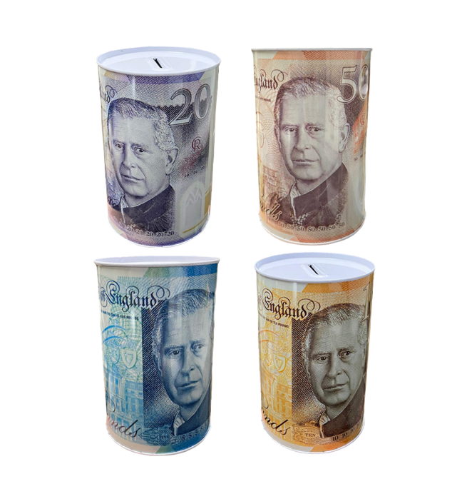 King Charles Pound Note Money Tin Large Collectible Storage
