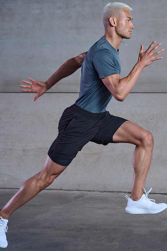Mens DoubleLayer Sports Shorts with FourWay Stretch