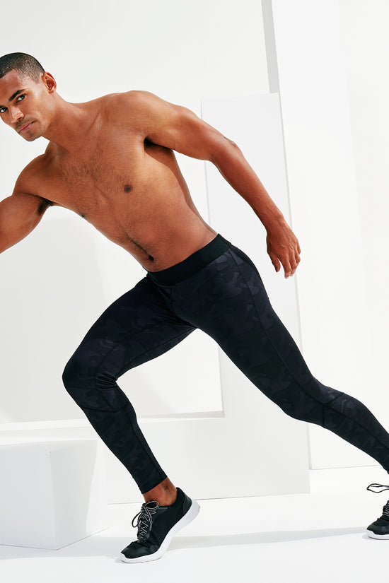 Mens Camo Training Leggings with Wide Elastic Waistband