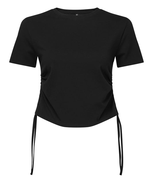 TriDri Womens Ruched Crop Top TShirt Short Sleeve Tie Fastenings