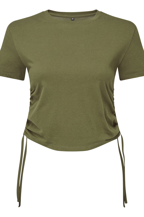 TriDri Womens Ruched Crop Top TShirt Short Sleeve Tie Fastenings