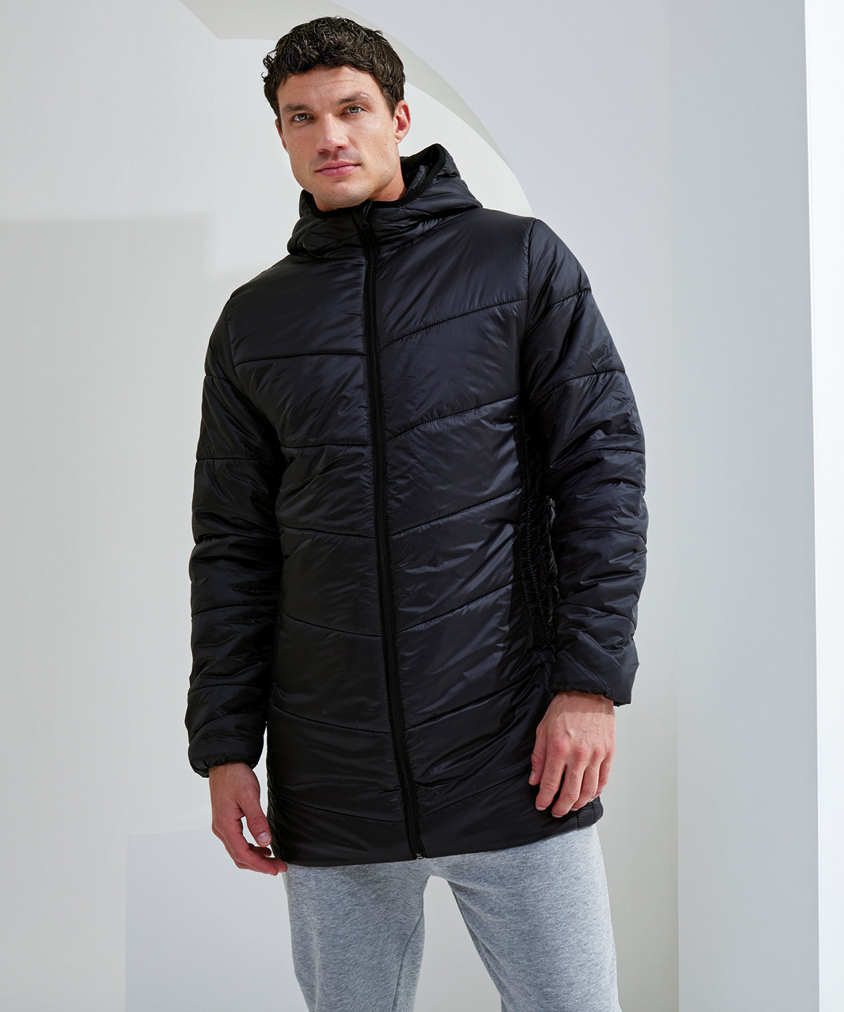 TriDri Mens Longline Padded Jacket with Hood