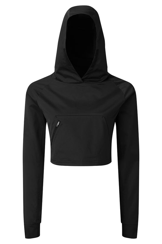 Womens Cropped Hooded Workout Jacket with Kangaroo Pocket