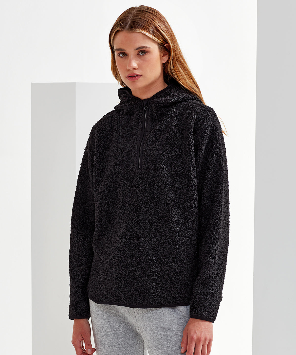 Womens Sherpa 14 Zip Hoodie with Oversized Fit Hood