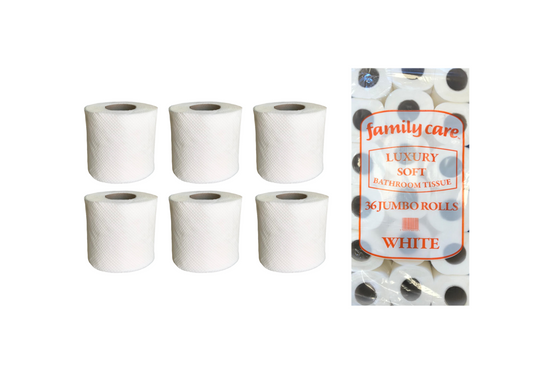 Family Pack 36 Rolls 2Ply White Bathroom Tissue Toilet Roll TR1