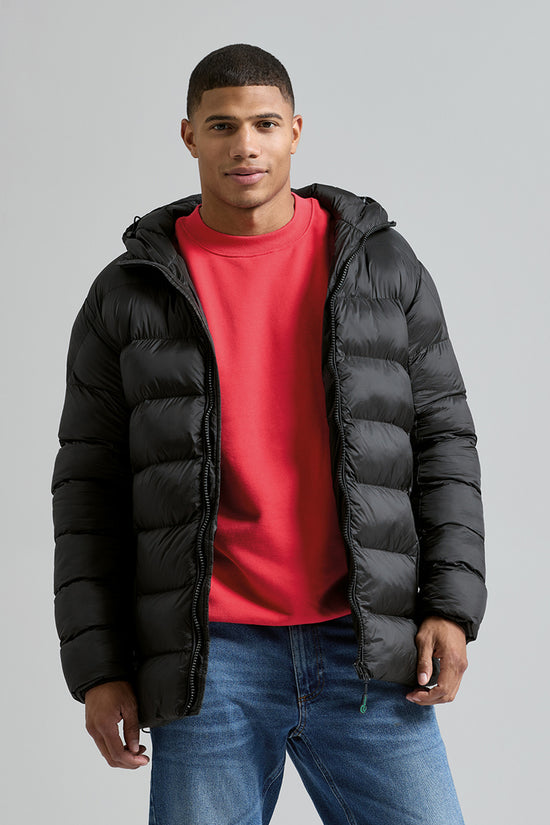 Black Solitude Recycled Hooded Jacket EcoFriendly Padded Outerwear
