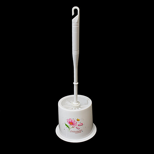 Floral Bathroom Plastic Toilet Brush and Holder Set