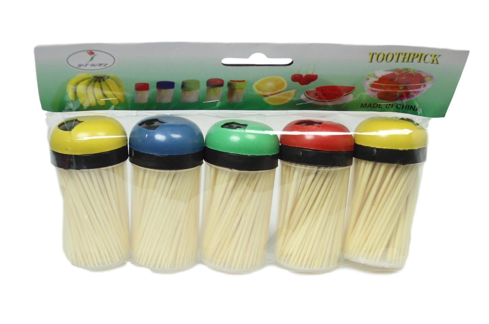 Colorful Plastic Toothpick Holder Set with 5 Assorted Toothpicks