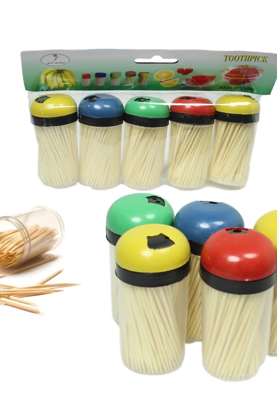 Colorful Plastic Toothpick Holder Set with 5 Assorted Toothpicks