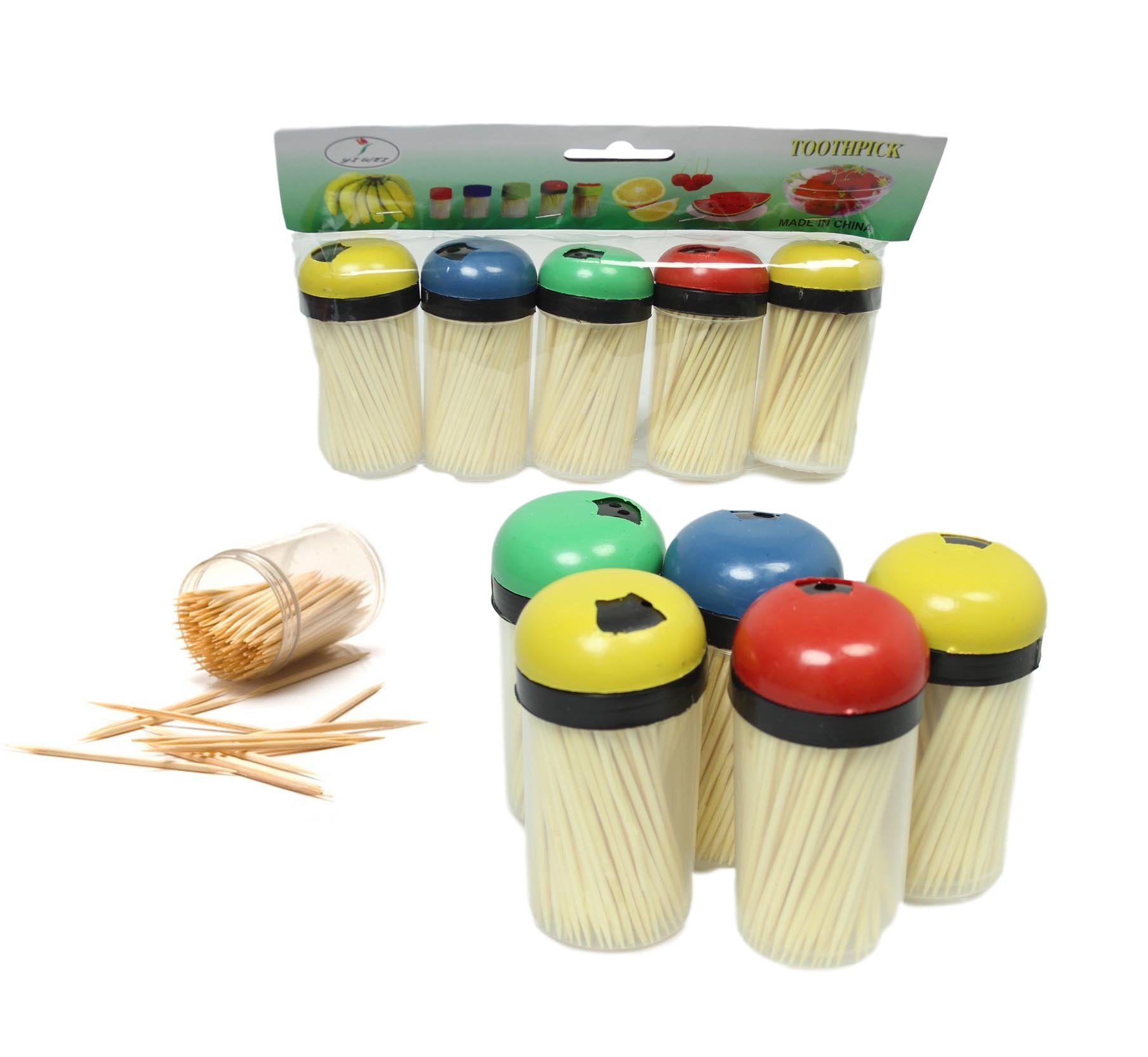Colorful Plastic Toothpick Holder Set with 5 Assorted Toothpicks